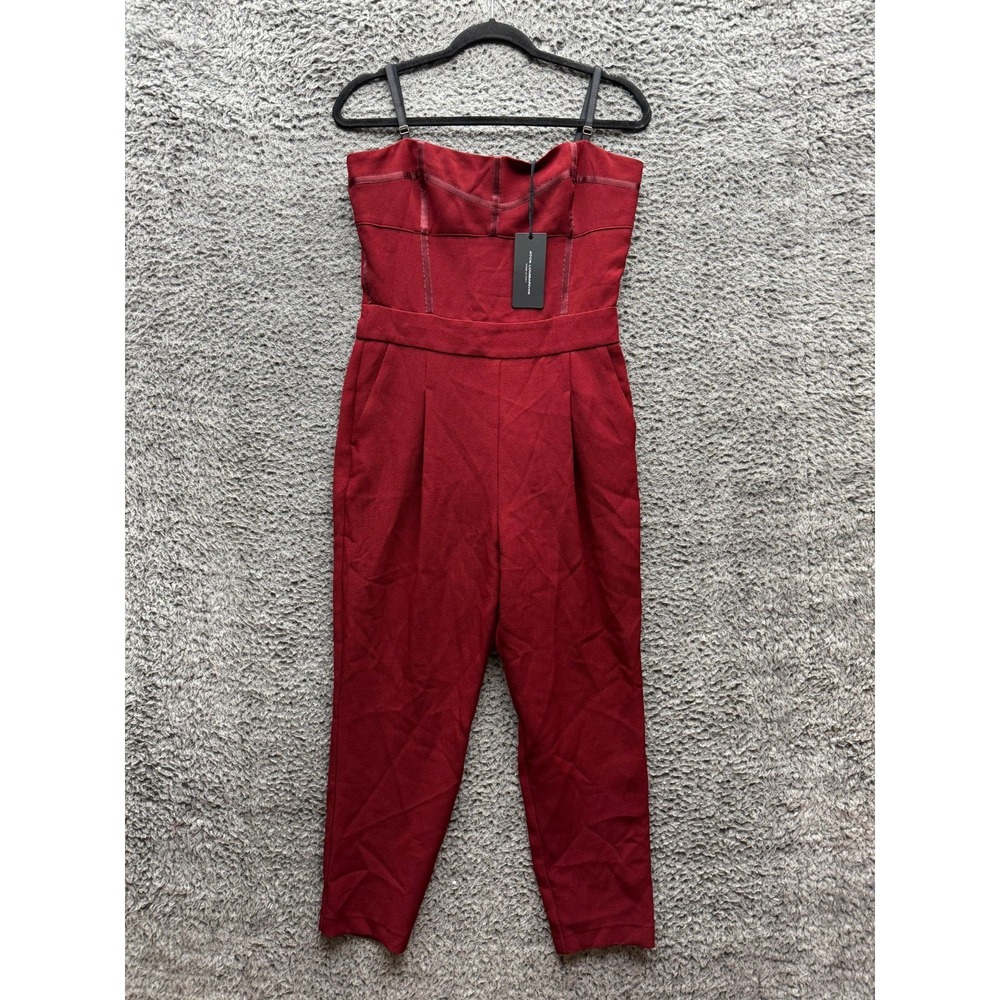 NWT Atos Lombardini Pleated Sleeveless Tapered Corset Jumpsuit Red Women Size 42